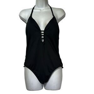 laundry by shelli segal black deep v plunge one piece swimsuit Size M